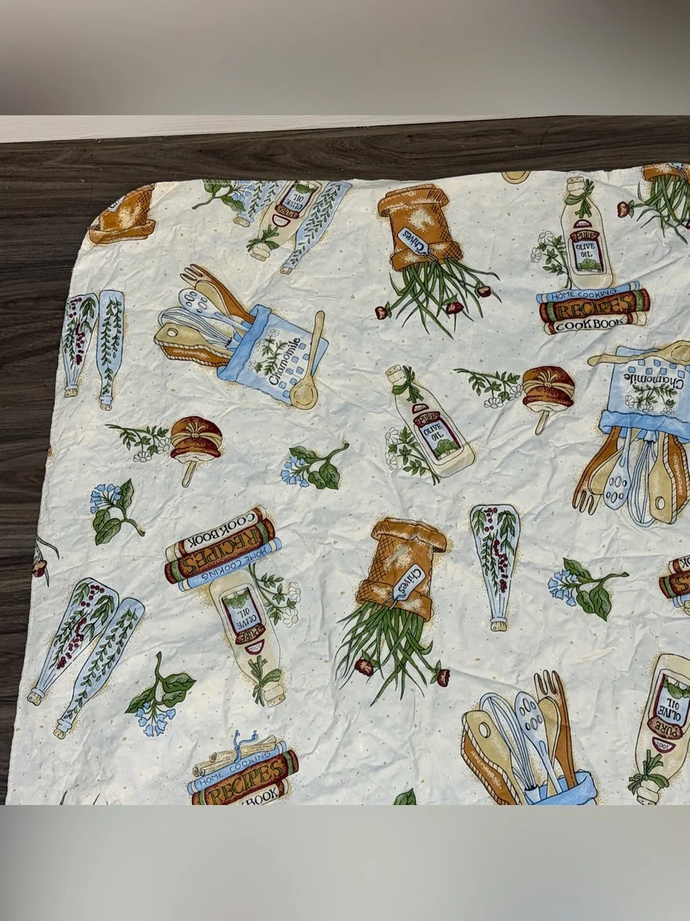 Vintage Large Plastic Vinyl Cooking Themed Tablecloth 50 x 50.15 cookbook Herb